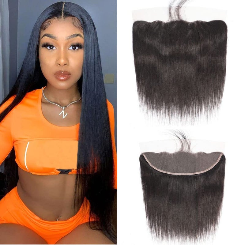CHEEON 13x4 Transparent HD Lace Frontal 14 Inch Brazilian Straight Lace Frontal Closure Human Hair 100 Unprocessed Virgin Human Hair Frontals Pre Plucked with Baby Hair 150 Density Natural Black